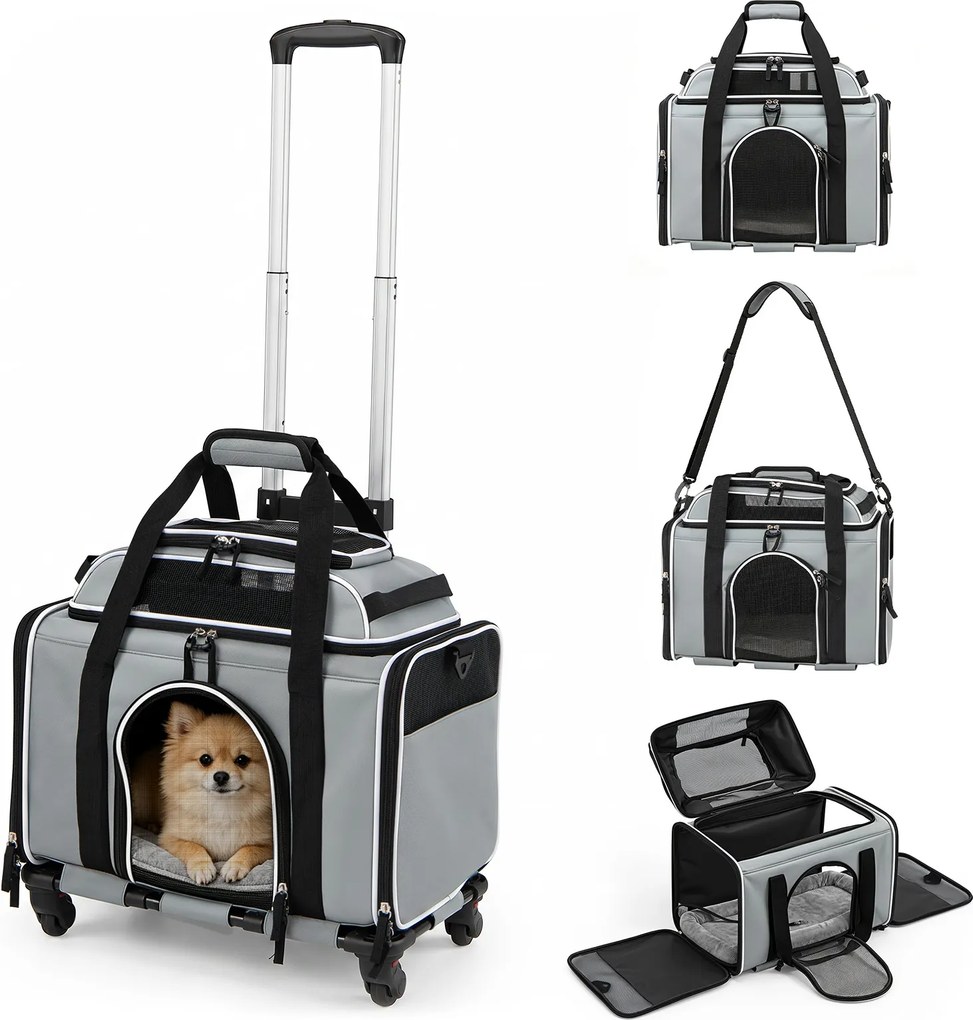 Transportadora para Animais de Estimação, 46 x 29 x 28 cm, 3 em 1, Cinzento