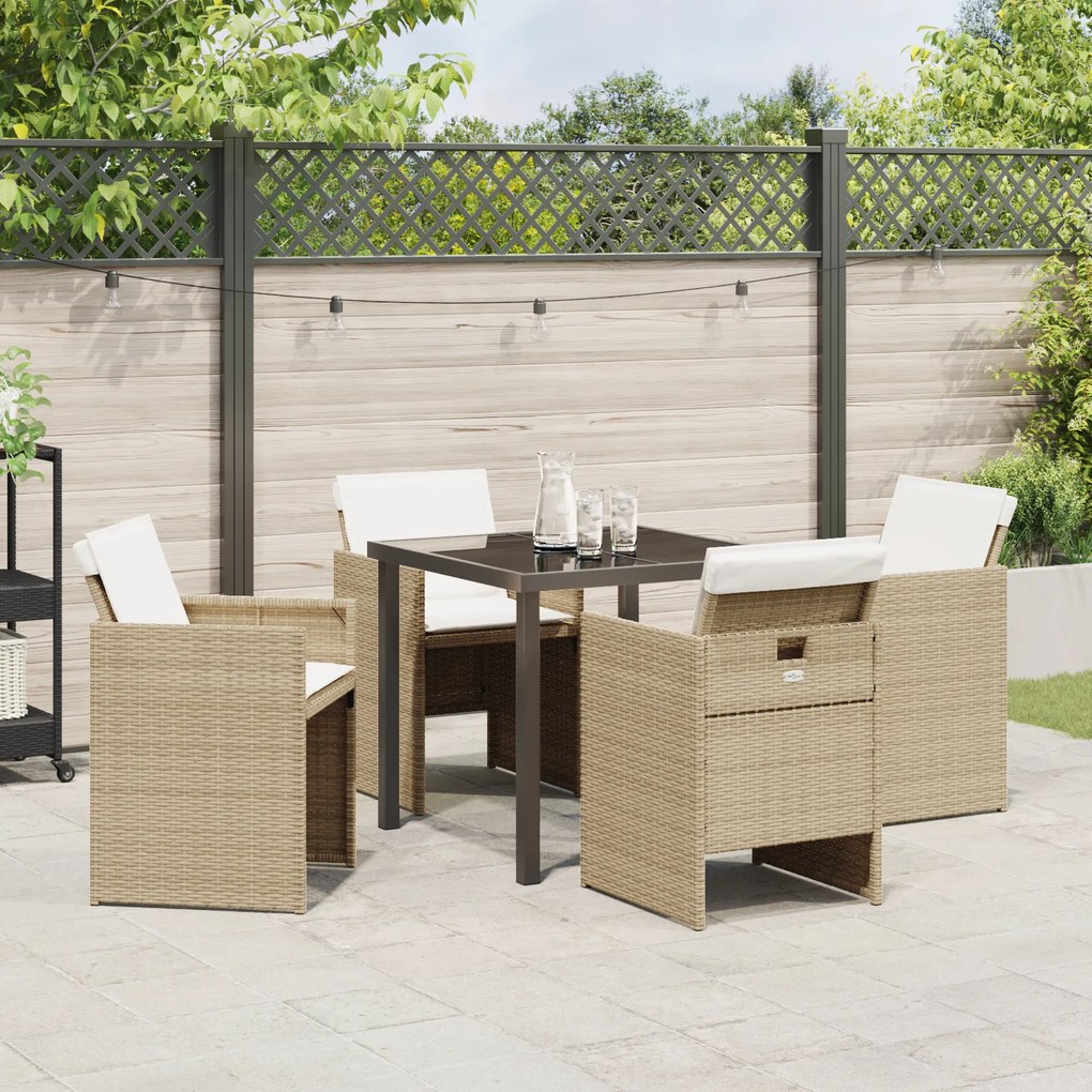Conjunto de Jantar de 5 Peças para Jardim com Almofadas Bege de Rattan