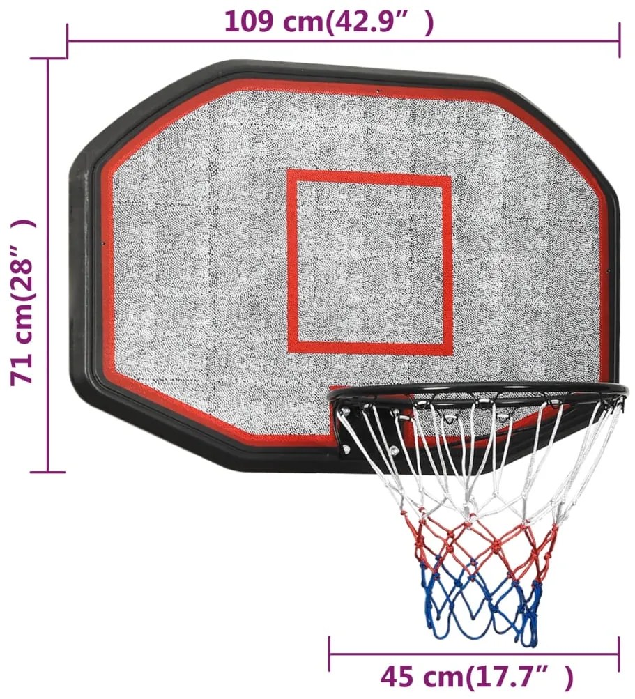 Tabela de basquetebol 109x71x3 cm polietileno preto