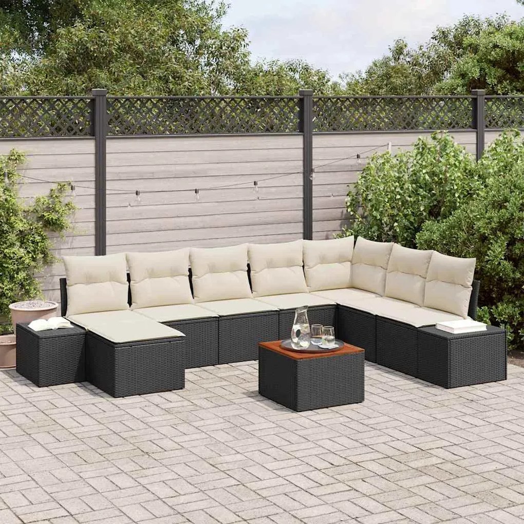 vidaXL Conjunto de Sofá de Jardim com almofada 9 pcs Preto vime PE