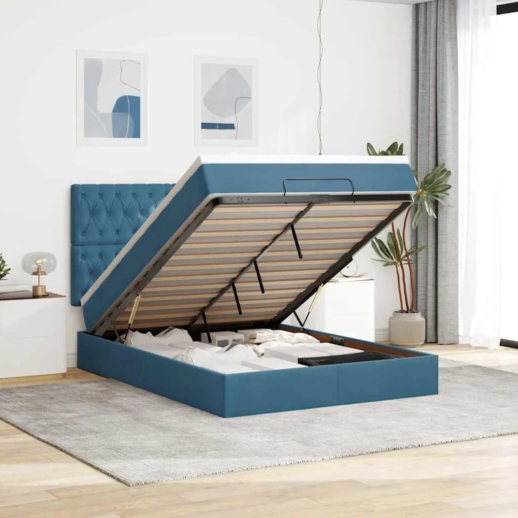 vidaXL Estrutura cama otomana colchões 140x190 cm veludo azul escuro