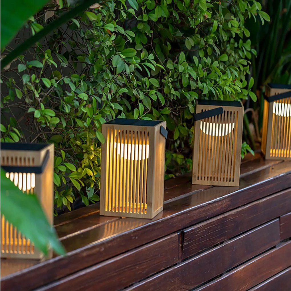 Candeeiro de Mesa em Bambu com LED Regulável, IP54, Recarregável a Solar com Comando Remoto - Okinawa Oriental