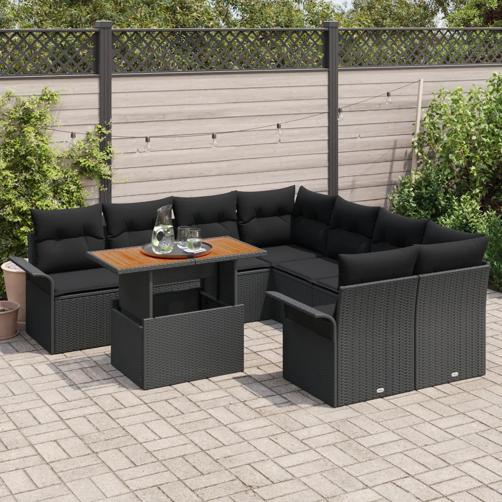 Conjunto de Sofá de Jardim vidaXL com Almofadas Preto Rattan de Poliet