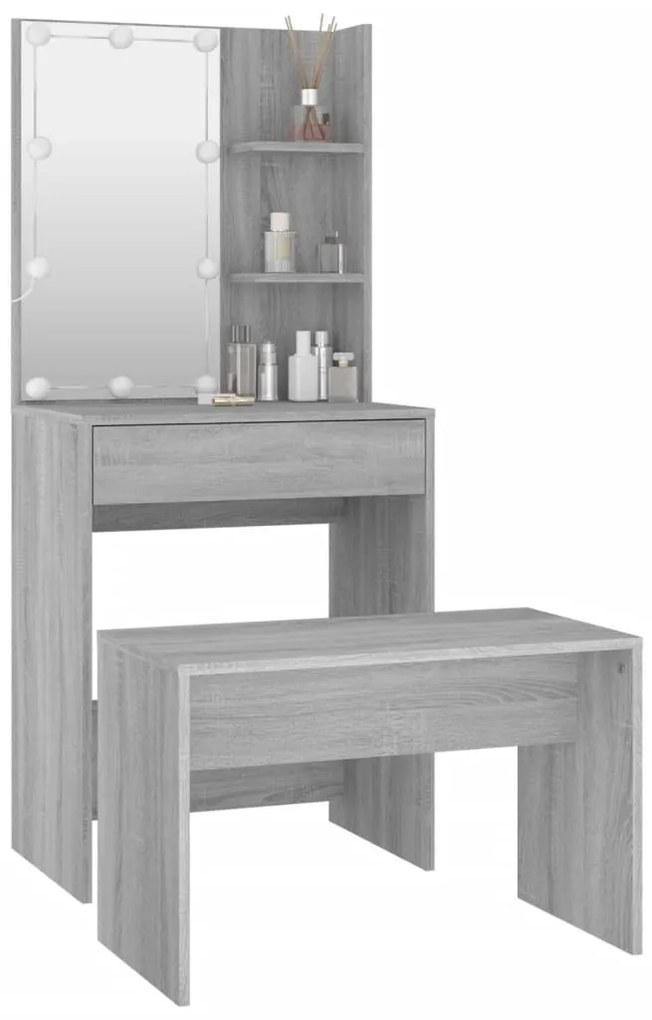 Conjunto toucador c/ LEDs madeira processada sonoma cinza