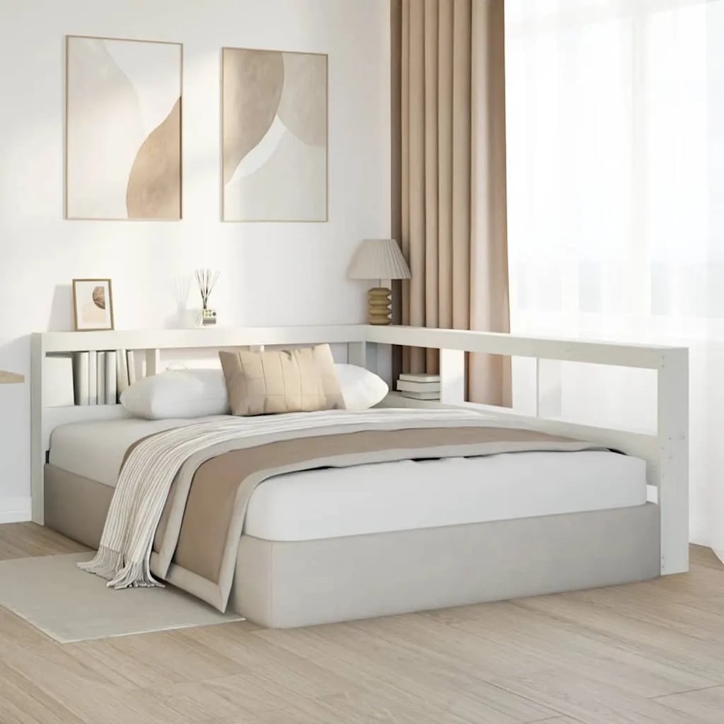 Estante cabeceira forma de L 140 cm madeira pinho maciça branco