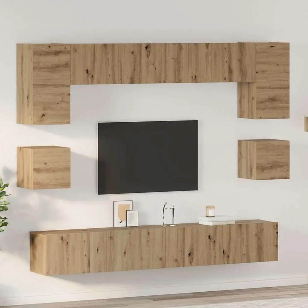 Conjunto de móvel de TV com prateleira 8 pcs carvalho artisiano