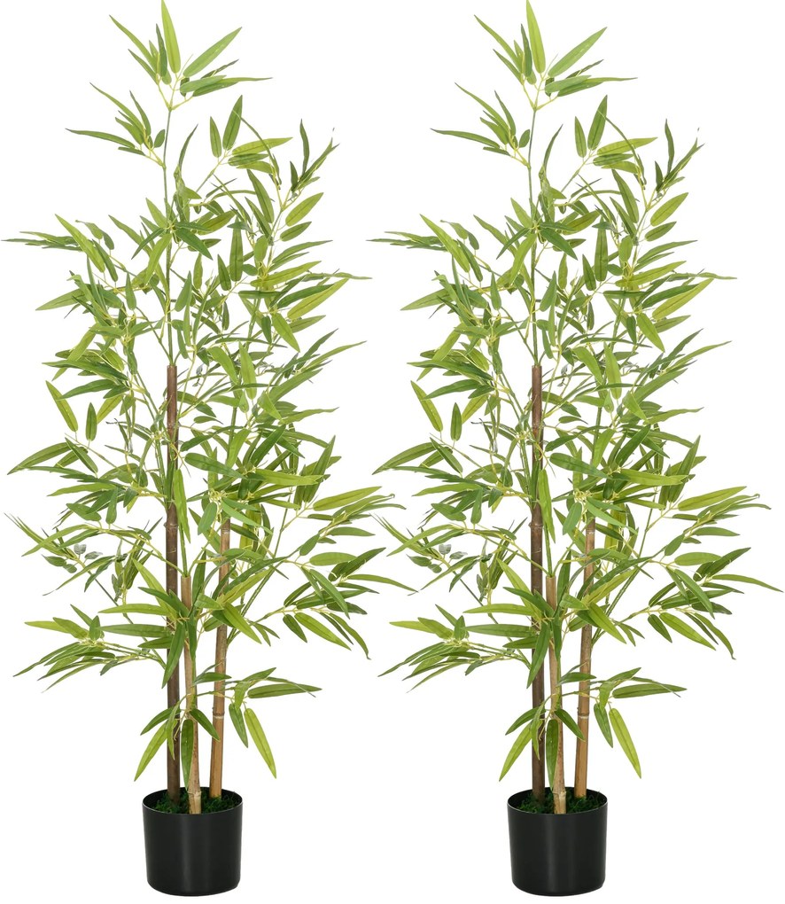 HOMCOM 2 Plantas Artificiais com Vaso Plantas Sintéticas de Bambu com