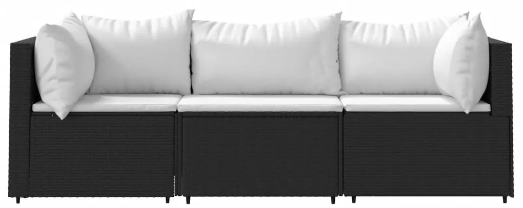 3 pcs conjunto lounge de jardim c/ almofadões vime PE preto