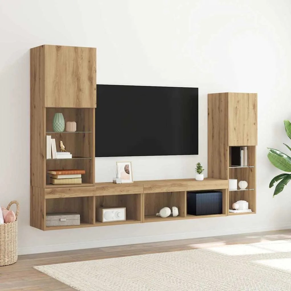 Armário para TV vidaXL com Luzes LED Carvalho Artesanal 40.5x30x102 cm
