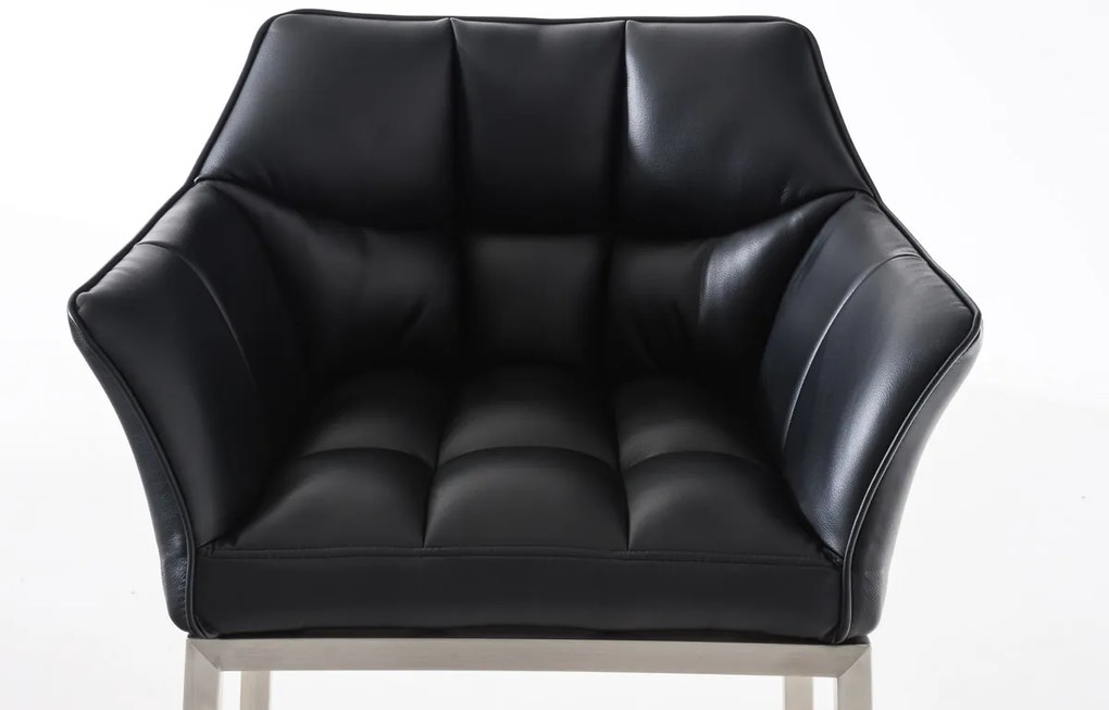 Banco de bar Damaso em couro sintético e com estrutura prateada 64 x 110 x 48 cm Preto