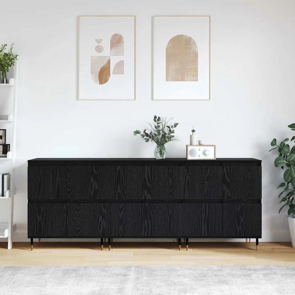 vidaXL Aparadores 3 pcs Carvalho preto 180 x 35 x 70 cm
