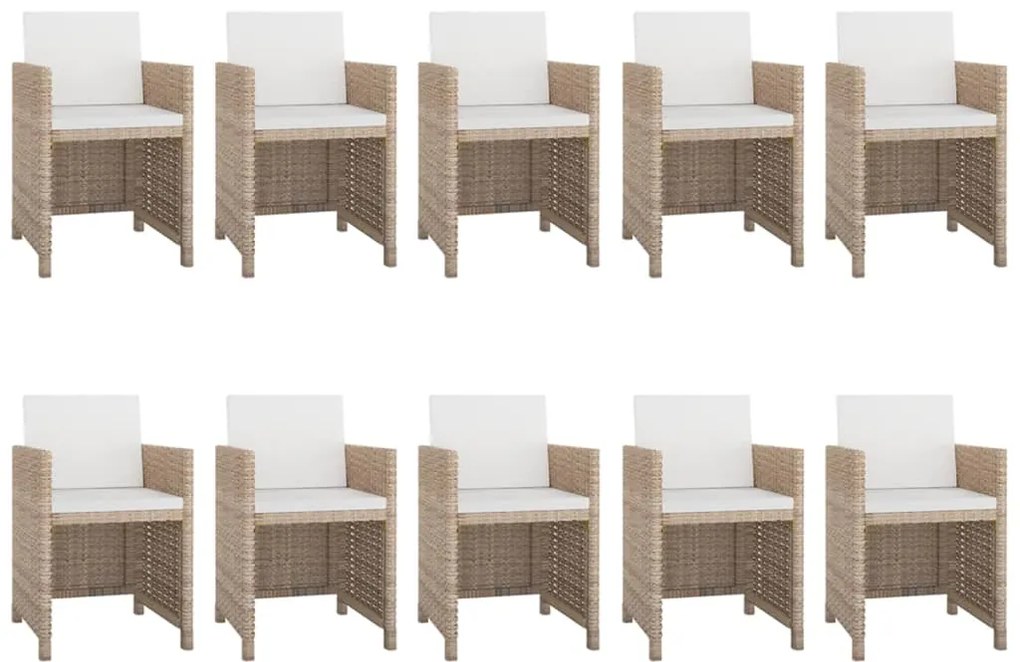 11 pcs conjunto jantar exterior com almofadões vime PE bege
