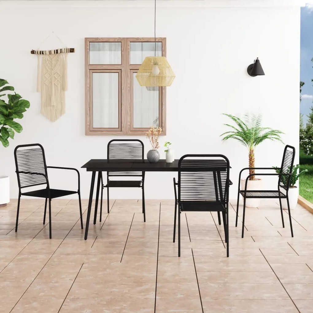 vidaXL 5 pcs conjunto de jantar p/ jardim corda de algodão e aço preto