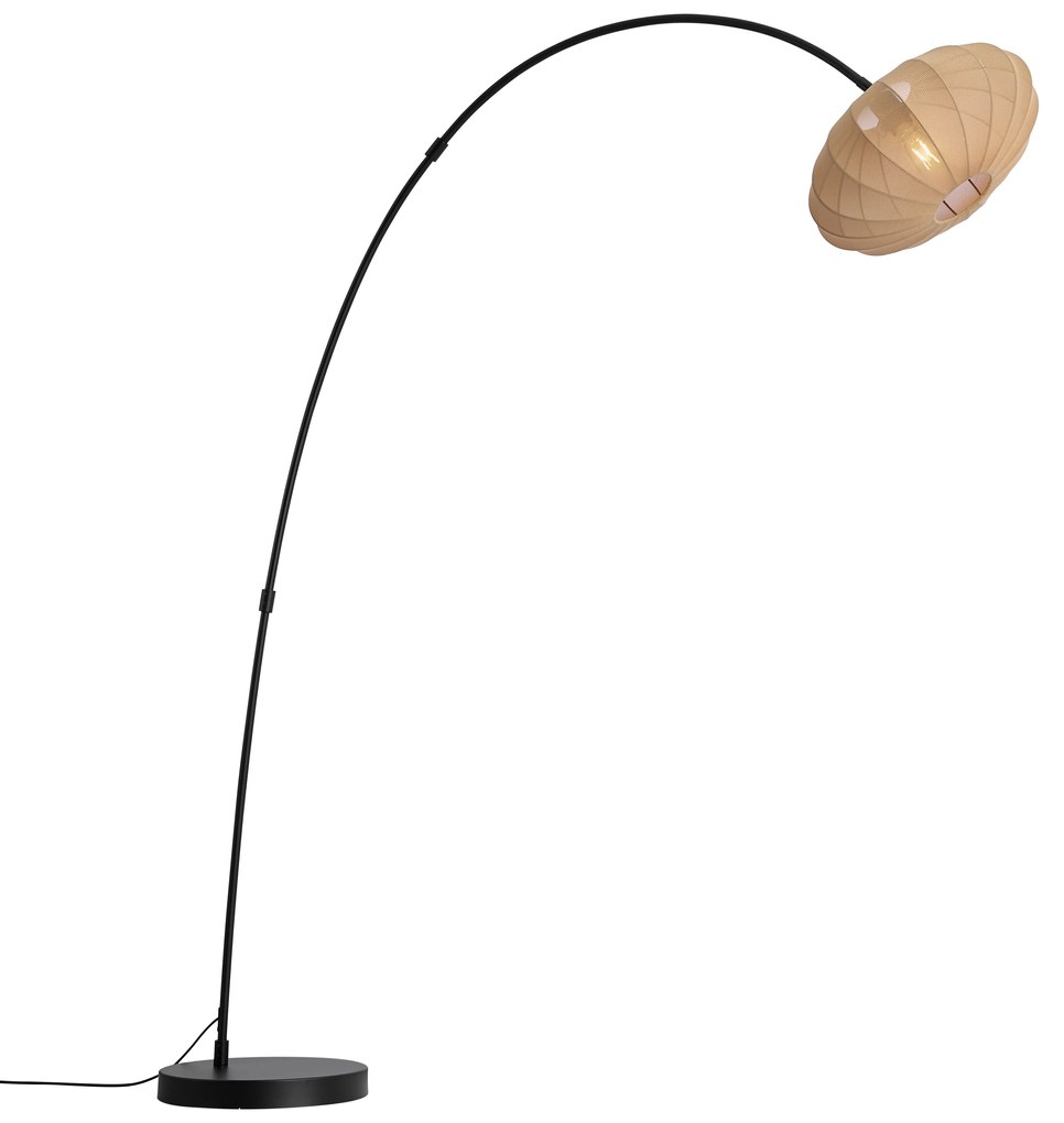 Candeeiro de Arco Japandi Preto com Abajur Castanho - Bida Japandi