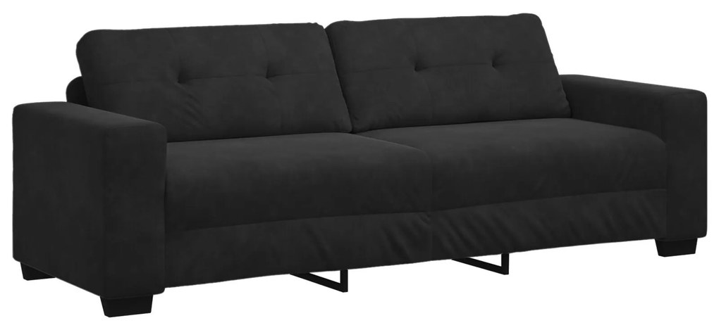 Conjunto de Sofá de 3 Peças com Almofadas em Veludo Preto