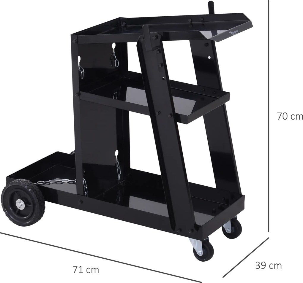Carro de Soldadura Móvel (MAQUINA SOLDAR NÃO INCLUIDA), 71 x 39 x 70 cm, 3 Níveis, Preto
