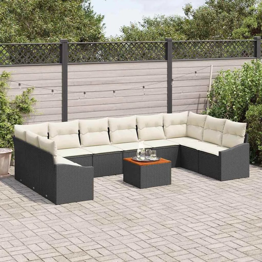 vidaXL Conjunto de Sofá de Jardim 11 pcs Preto e Creme vime PE
