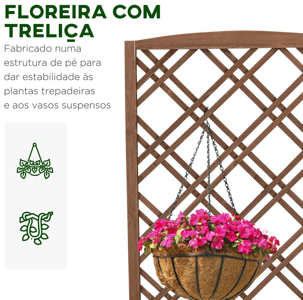 Outsunny Floreira com Treliça de Madeira Caixa de Plantio com Suporte