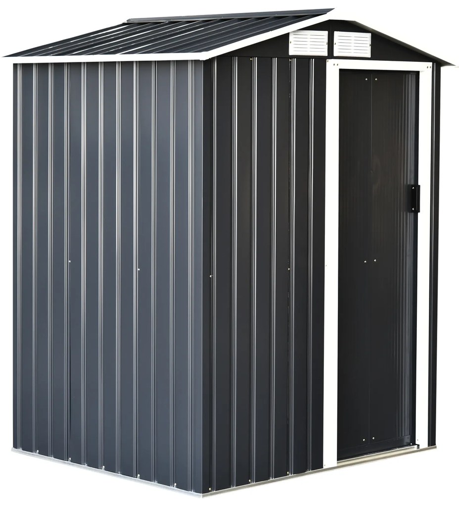Outsunny Abrigo de Jardim 150x130x186 cm Abrigo de Exterior de Aço Galvanizado com Porta Corredeira e Ventilações para Armazenamento de Ferramentas Cinza