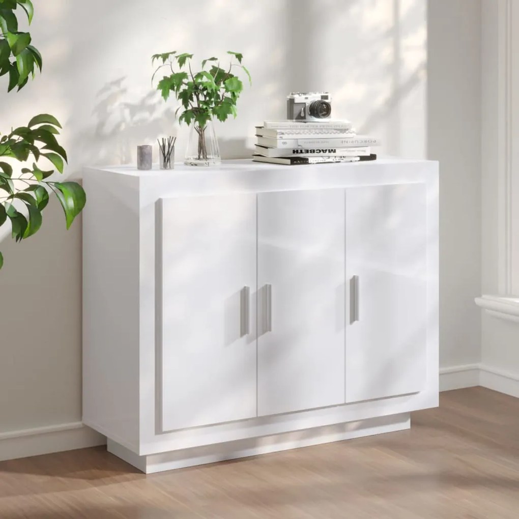 811841 vidaXL Aparador 92x35x75 cm madeira processada branco brilhante