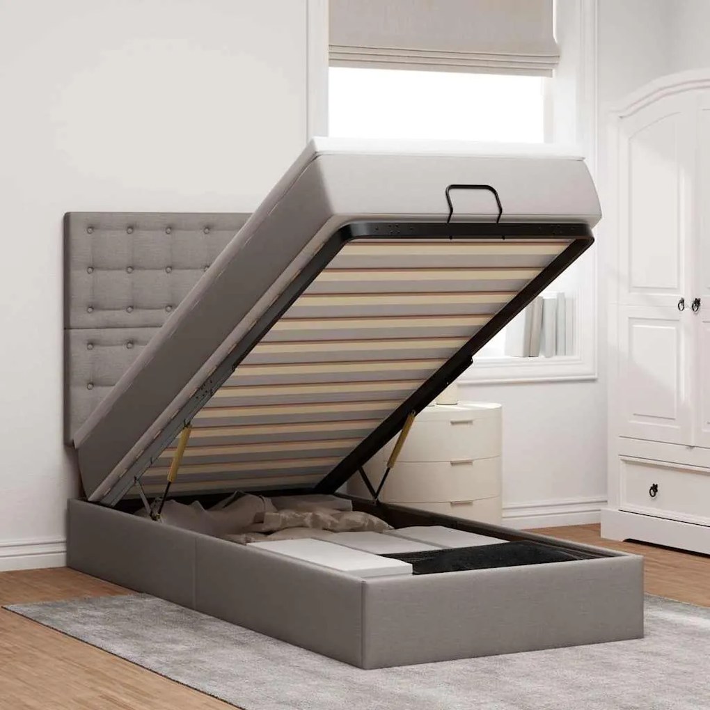 vidaXL Cama otomana com colchão 100x200 cm tecido cinza