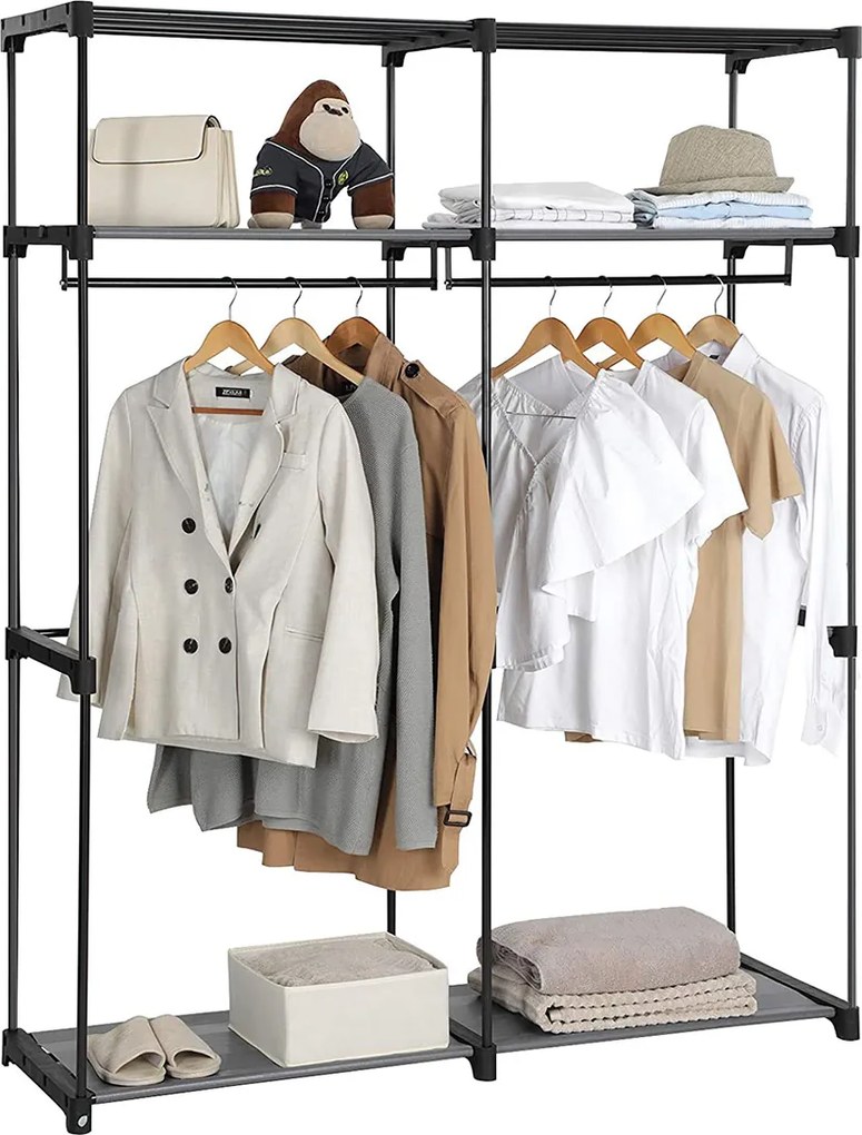 Guarda Roupa em tecido com varões para roupa 140 x 43 x 174 cm cinzento