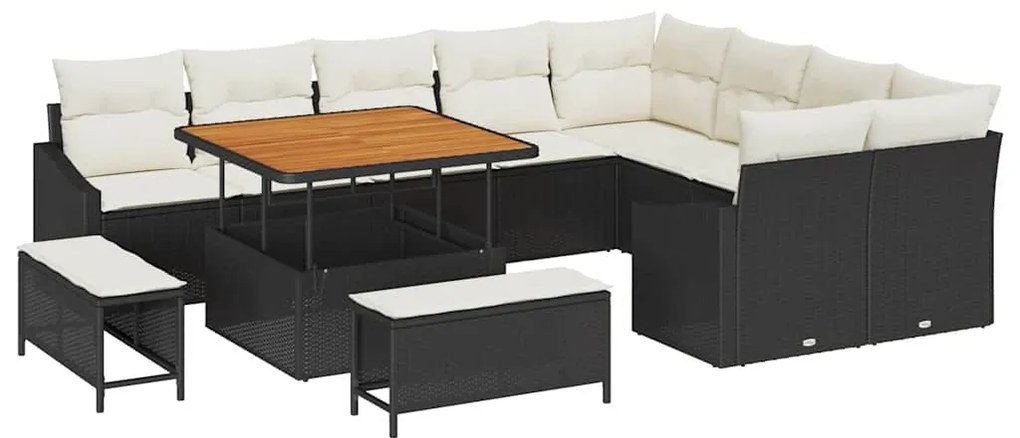 Conjunto de Sofá de Jardim de 12 Peças com Almofadas Pretas em Rattan
