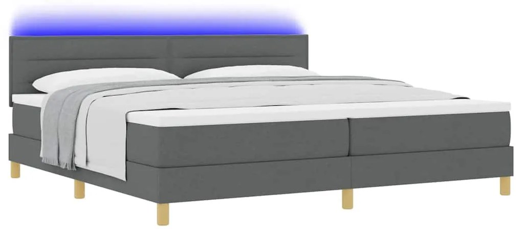Cama Box Spring com Colchão &amp; LED Cinza Escuro 200x200 cm Tecido