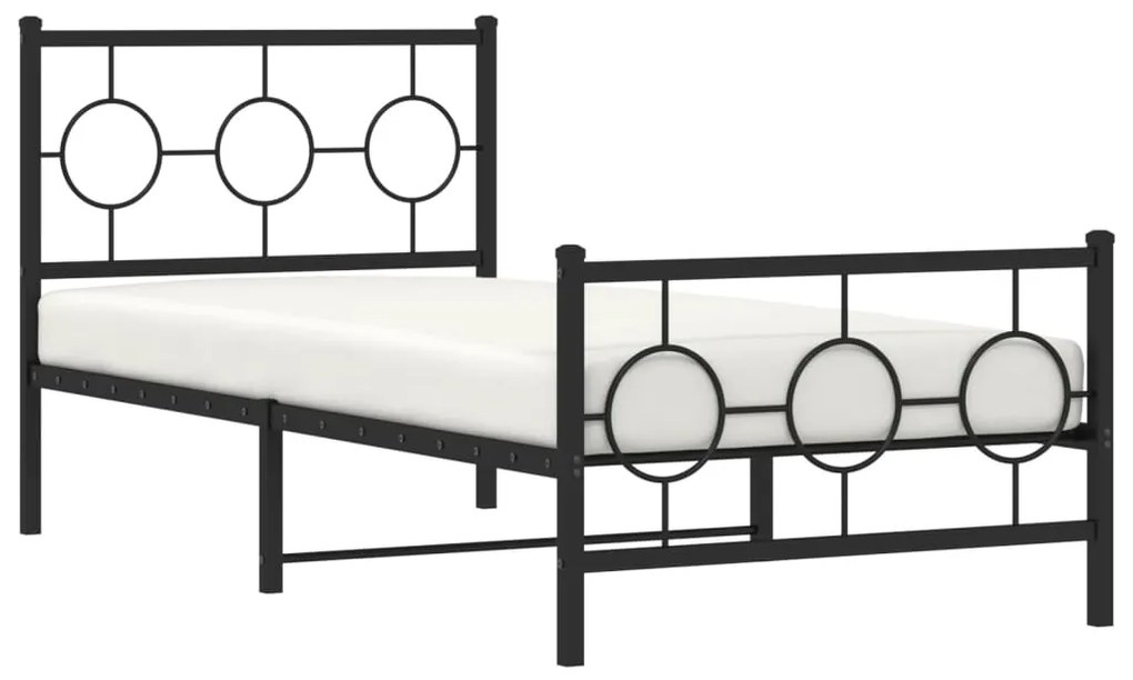 Estrutura de cama com cabeceira e pés 90x190 cm metal preto