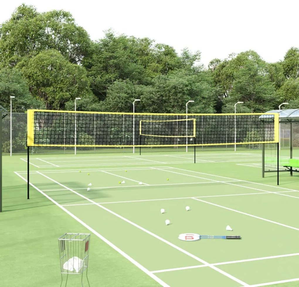 93745 vidaXL Rede de badminton 600x155 cm tecido PE amarelo e preto