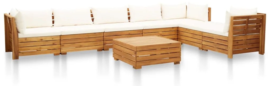 8 pcs conjunto lounge jardim c/ almofadões acácia branco nata