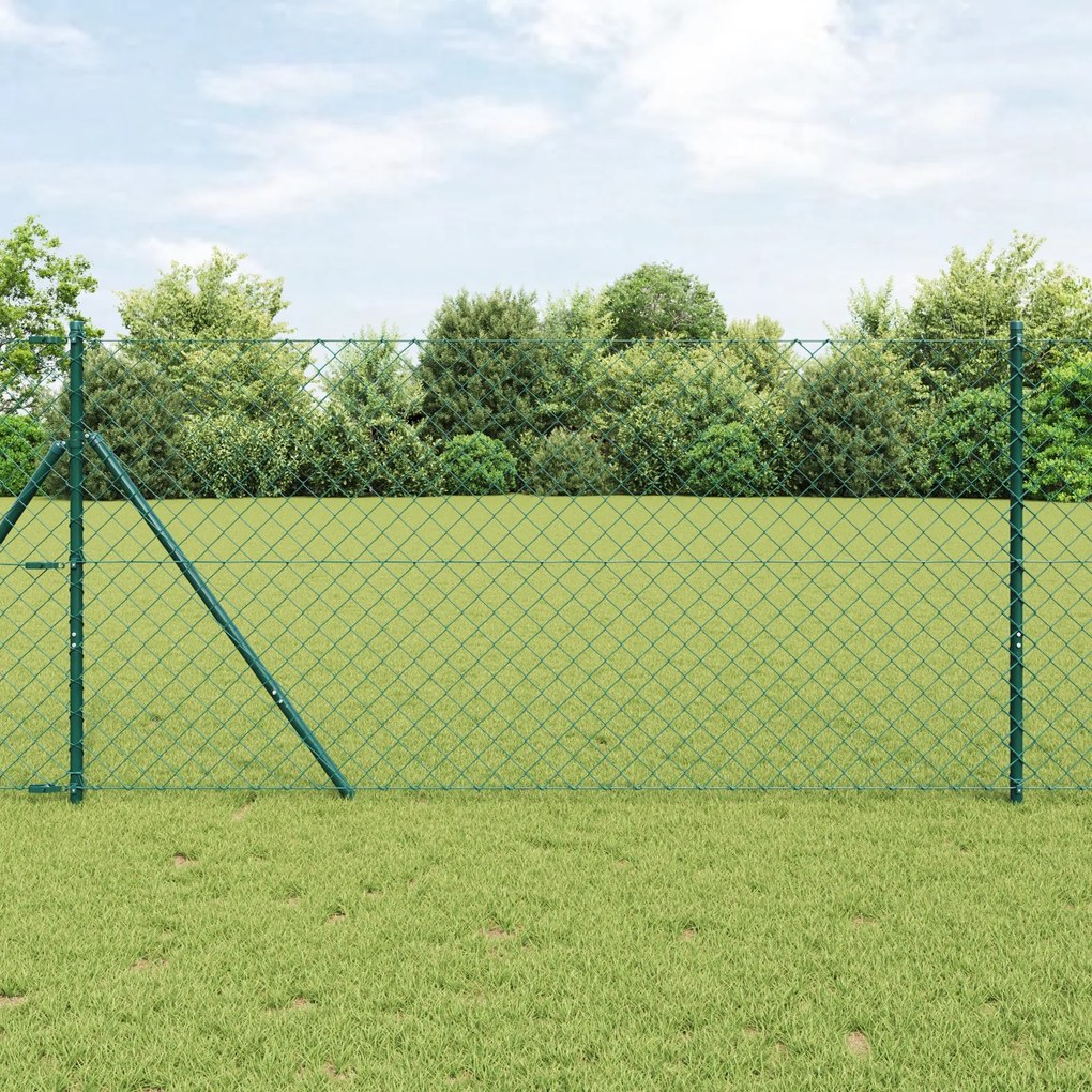 Cerca de Corrente com 7 Postes 1,2x10 m Aço Galvanizado Verde
