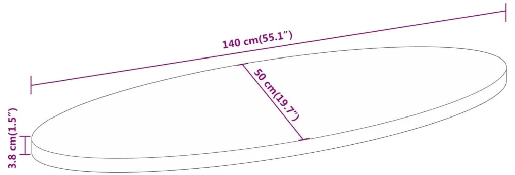 Tampo de mesa oval 140x50x3,8 cm madeira de mangueira maciça