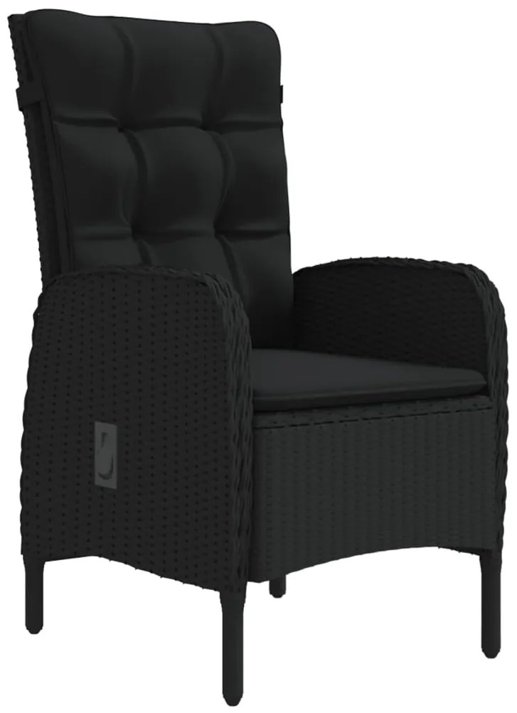 3 pcs conjunto de jantar para jardim com almofadões preto