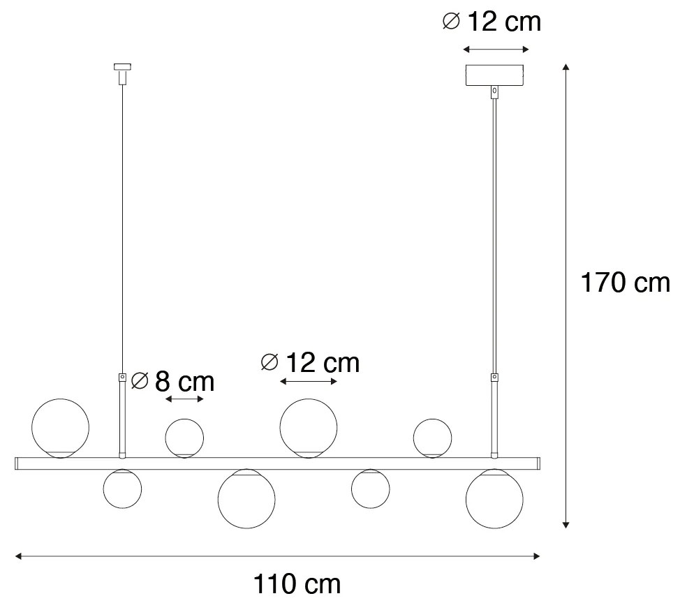 Candeeiro suspenso preto com vidro fumê, alongado 8 luzes - Mônaco Design,Moderno