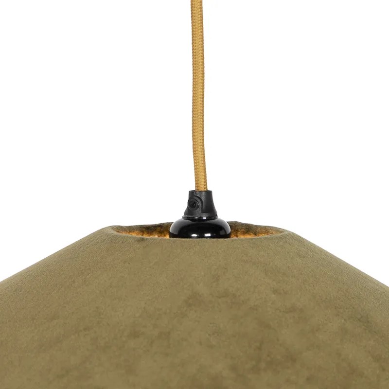 Candeeiro de suspensão retro verde veludo com franjas - Frills