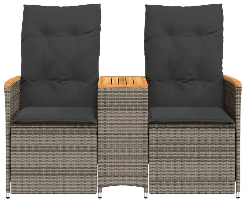 Sofá de jardim reclinável 2 lugares com mesa vime PE cinzento