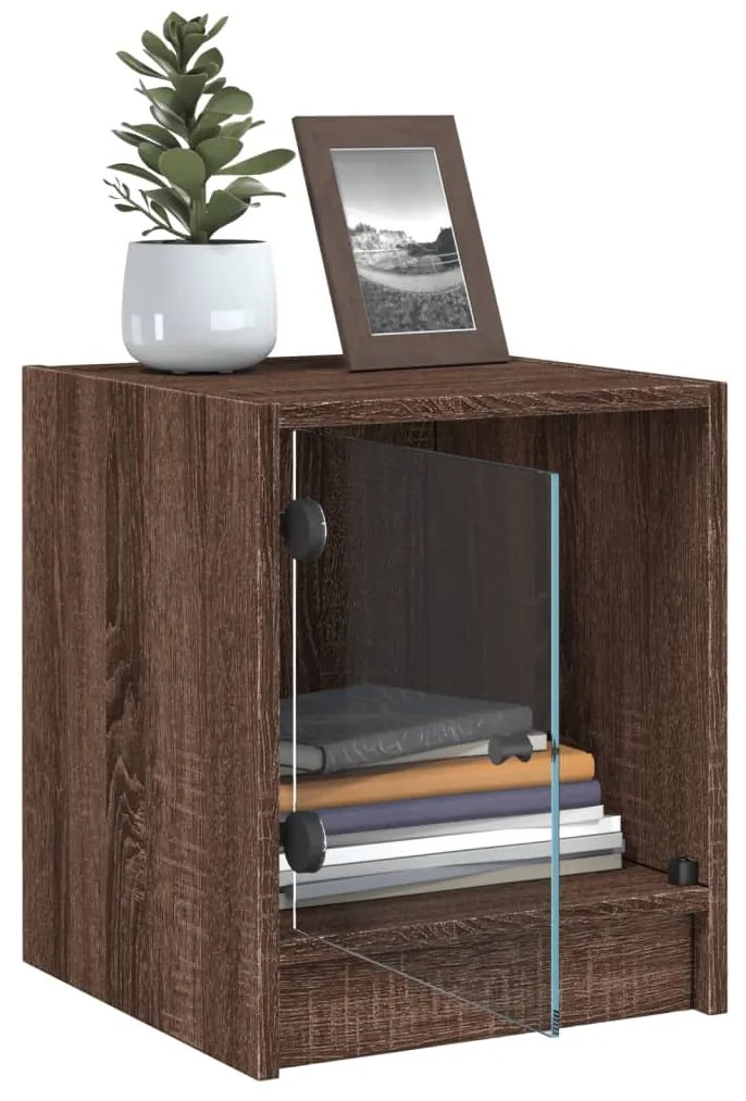 Mesa de cabeceira c/ porta vidro 35x37x42 cm carvalho castanho