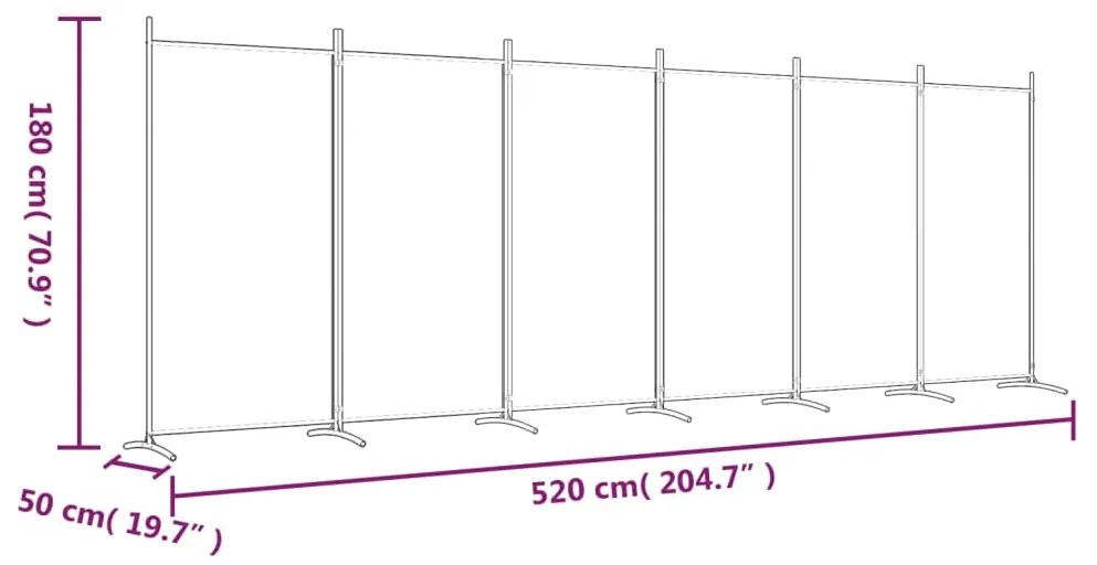 Divisória/biombo com 6 painéis 520x180 cm tecido castanho