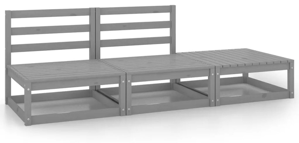 vidaXL 3 pcs conjunto lounge de jardim pinho maciço cinzento