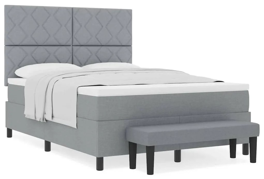 Cama Box Spring com Colchão e Banco Cinza Claro 160x200 cm Tecido
