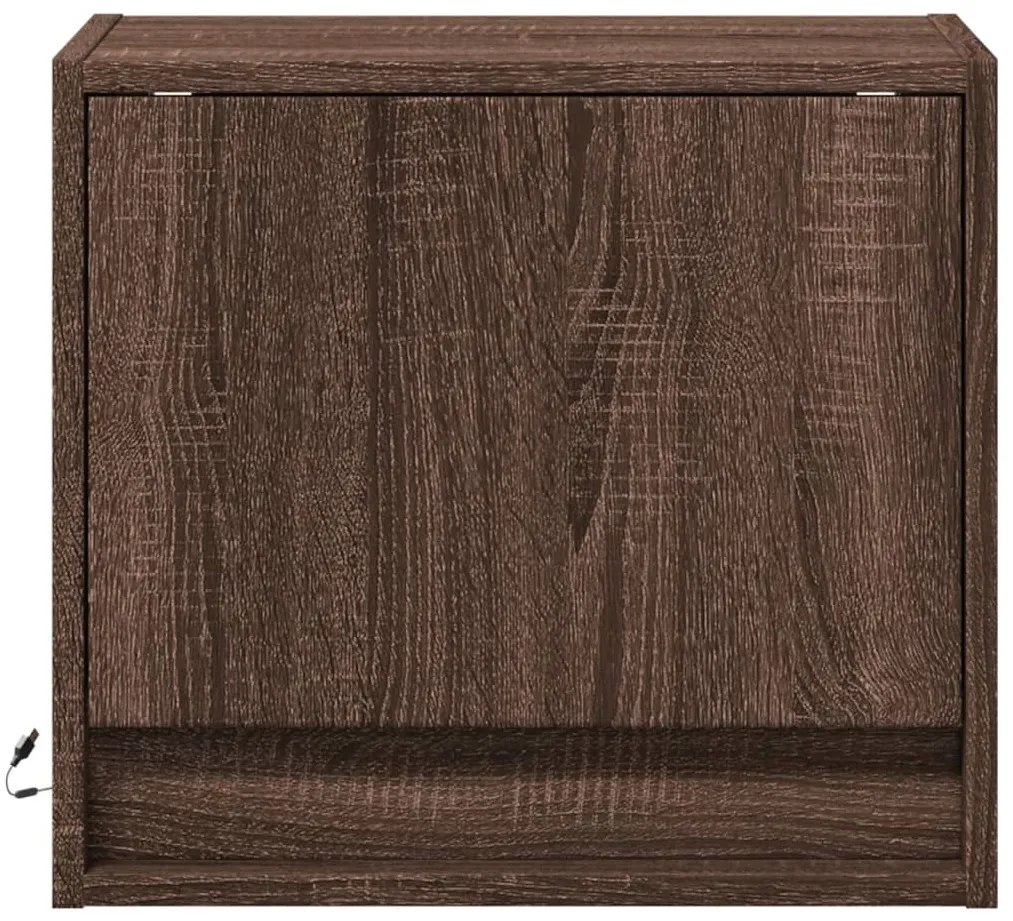 Mesa de cabeceira de parede com luzes LED carvalho castanho