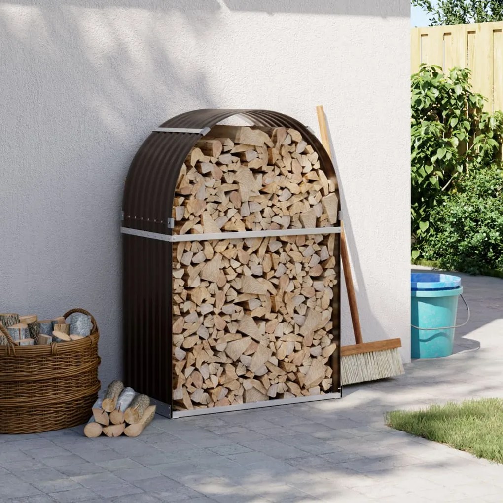 vidaXL Suporte de lenha 80x45x120 cm aço galvanizado castanho