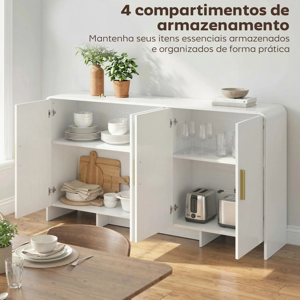 Aparador de Cozinha com 4 Prateleiras 4 Portas com Fecho Suave Móvel para TV de 72 Polegadas 152x40x80 cm Branco