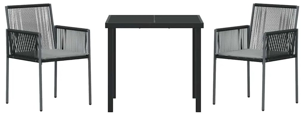 Conjunto de Jantar para Jardim com Almofadas – 3 Peças – Preto – Ratta