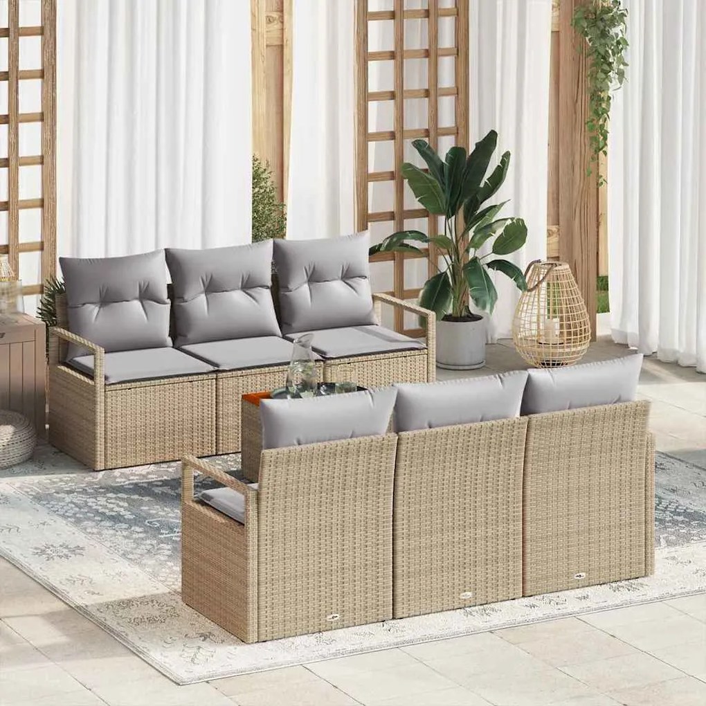 vidaXL Conjunto de Sofá para Jardim 7 pcs Bege, cinza claro Grande