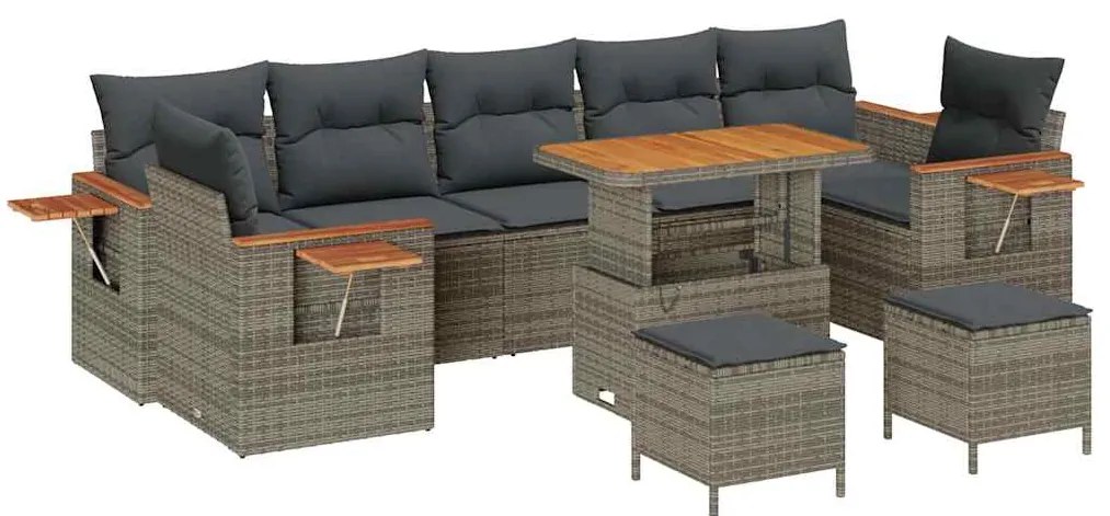 Conjunto de Sofá de Jardim de 10 Peças com Almofadas Cinza Rattan Poli