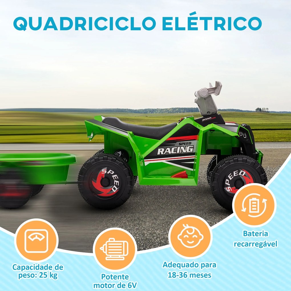 HOMCOM Quadriciclo Elétrico para Crianças com Reboque a Bateria 6V Car