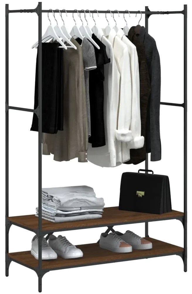 Suporte roupas c/ prateleiras deriv. madeira carvalho castanho