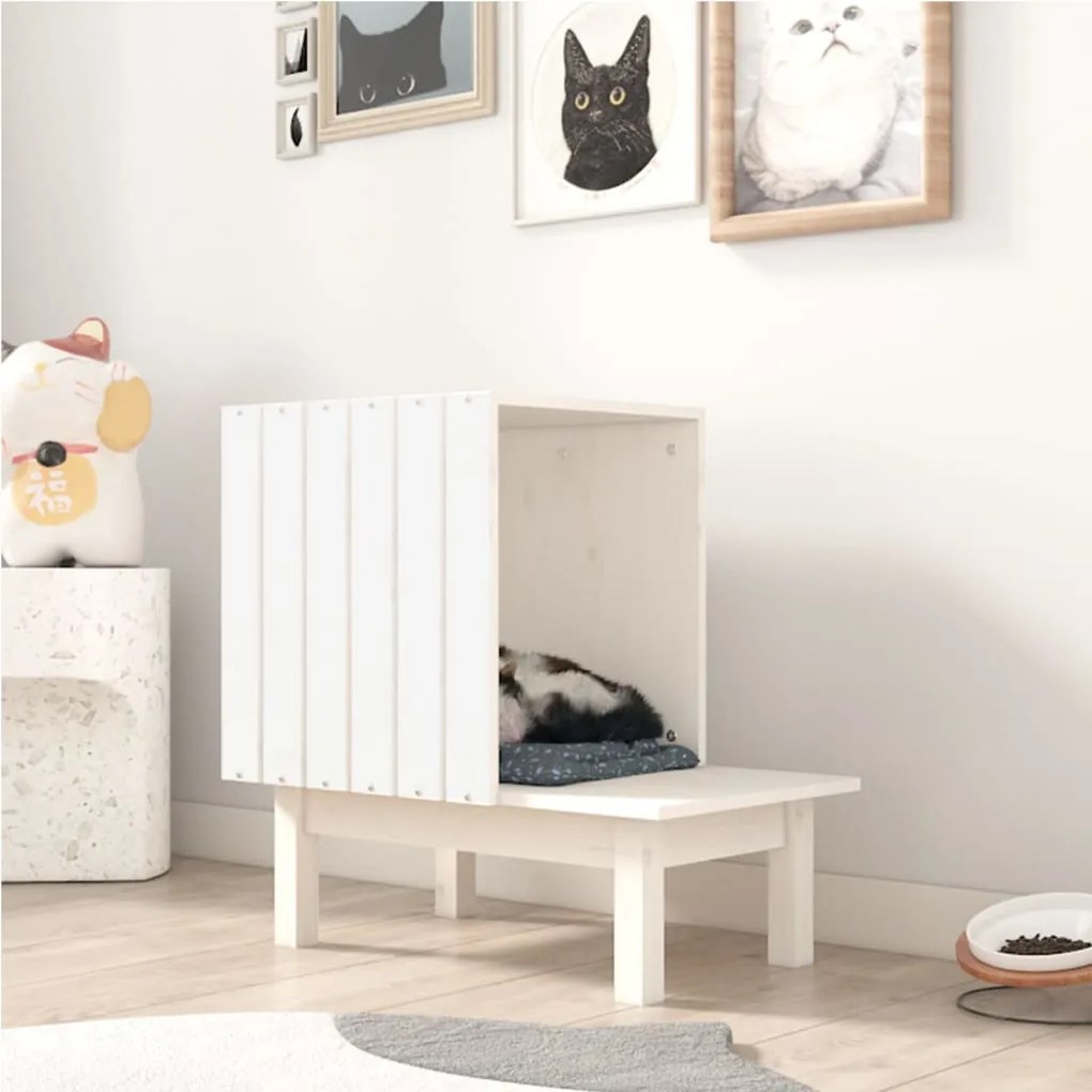 822453 vidaXL Ninho para gatos 60x36x60 cm pinho maciço branco